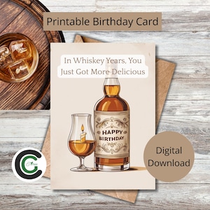 Funny Whiskey Birthday Card Printable Whiskey Lovers Digital Download Birthday Card for Him or Her Party Celebration