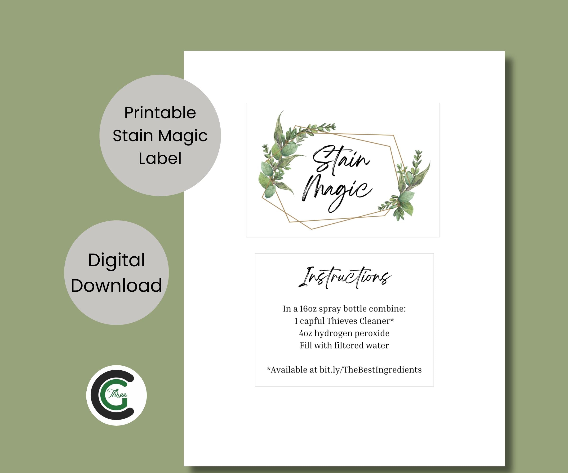 Printable Stain Magic Label Cleaning Supply Label Modern Minimalist ...