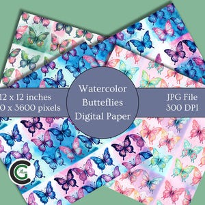 Watercolor Butterflies Digital Paper Pack Pastel Butterfly Scrapbook Backgrounds Spring Butterfly Stationery Printable Craft Paper