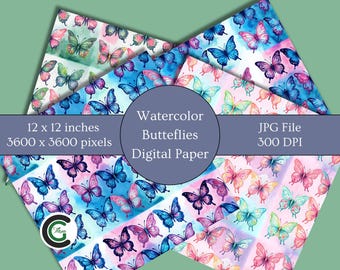 Watercolor Butterflies Digital Paper Pack Pastel Butterfly Scrapbook Backgrounds Spring Butterfly Stationery Printable Craft Paper