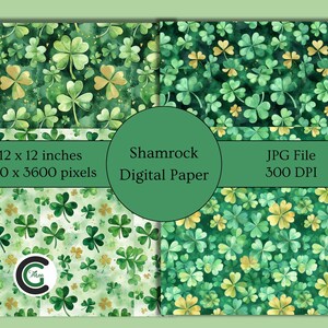 Printable Shamrock Digital Paper Pack St. Patrick&#39;s Day Green and Gold Clover Patterns for Crafts Scrapbooking Card Making Party Decorations