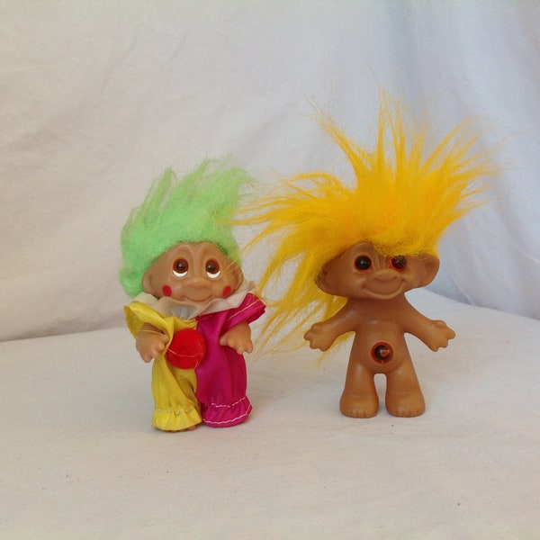 Troll Set Miniatures Clown Costume Jewel in Belly Cute Vintage 1980's Children's Gift