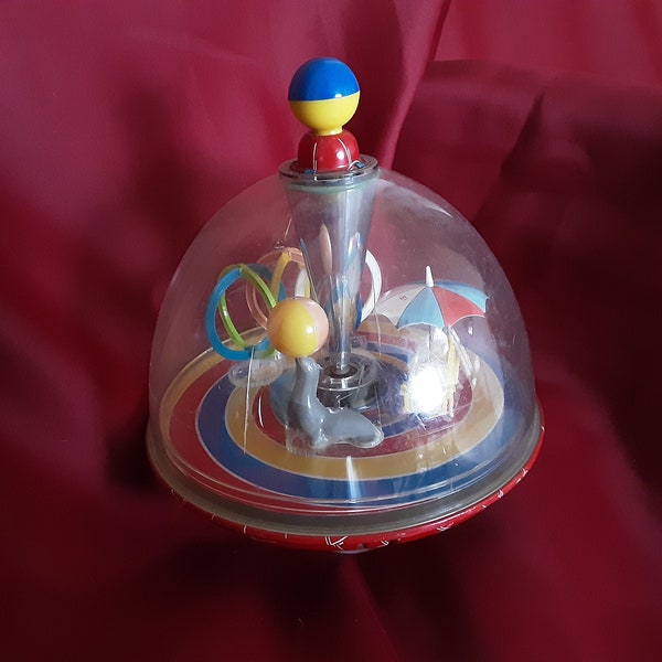 LBZ Spinning Top Musical Circus 1950s Push Top Action Animals Vintage Toy Memories Collectable Gift
