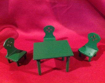 Sylvanian Families Calico Critters Vintage 1985 Green Wooden Table and Chairs Set Epoch Collectable Taiwan