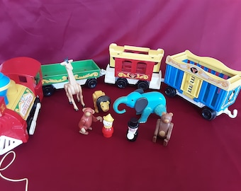 Fisher Price train de cirque vintage avec animaux bague maître clown 1980 Toot toot jouets nostalgiques à collectionner