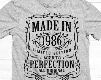 1986 Birthday SVG PNG 1986 Birthday Vintage 1986 Aged to Perfection Year 1986 Cut File Age 1986 Design Download