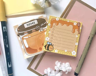 Cute Honey Bee 3x3 Small Sticky Note Kawaii Aesthetic Handmade Stationery Notepad Back to School Office Organization Gift Notes Bujo Journal