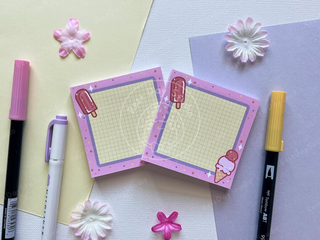 Pink Ice Cream Popsicle Summer Handmade Kawaii Sticky Notes Stationery ...