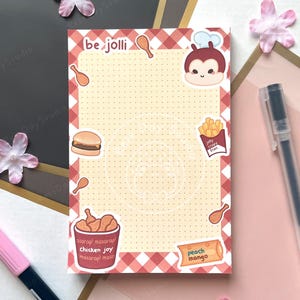 Cute Filipino Jollybee Food 4x6 Small Notepad Kawaii Aesthetic Handmade Stationery Notepad School Organization Office Illustrated Gift Notes