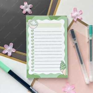 Cute Green Matcha Desserts 4x6 Small Notepad Kawaii Aesthetic Handmade Stationery Notepad Back to School Organization Illustrated Gift Notes