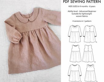 Patrón de costura PDF del vestido Amy / tallas 6-9 meses - 8 años