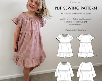 Vestido Lizzie - Patrón de costura en PDF / tallas 6-9 meses - 8 años