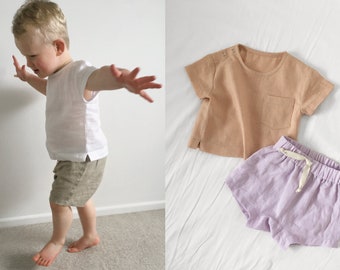 Georgie Set - Unisex Summer Essentials PDF Sewing Pattern, sizes 0-3m - 4yr | gender neutral boxy top & harem shorts