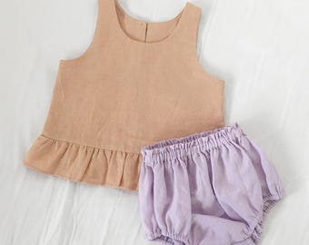 Patrón de costura para camiseta de tirantes y bombachos para bebés y niños pequeños (PDF) - Tallas de 0-3 meses a 4 años
