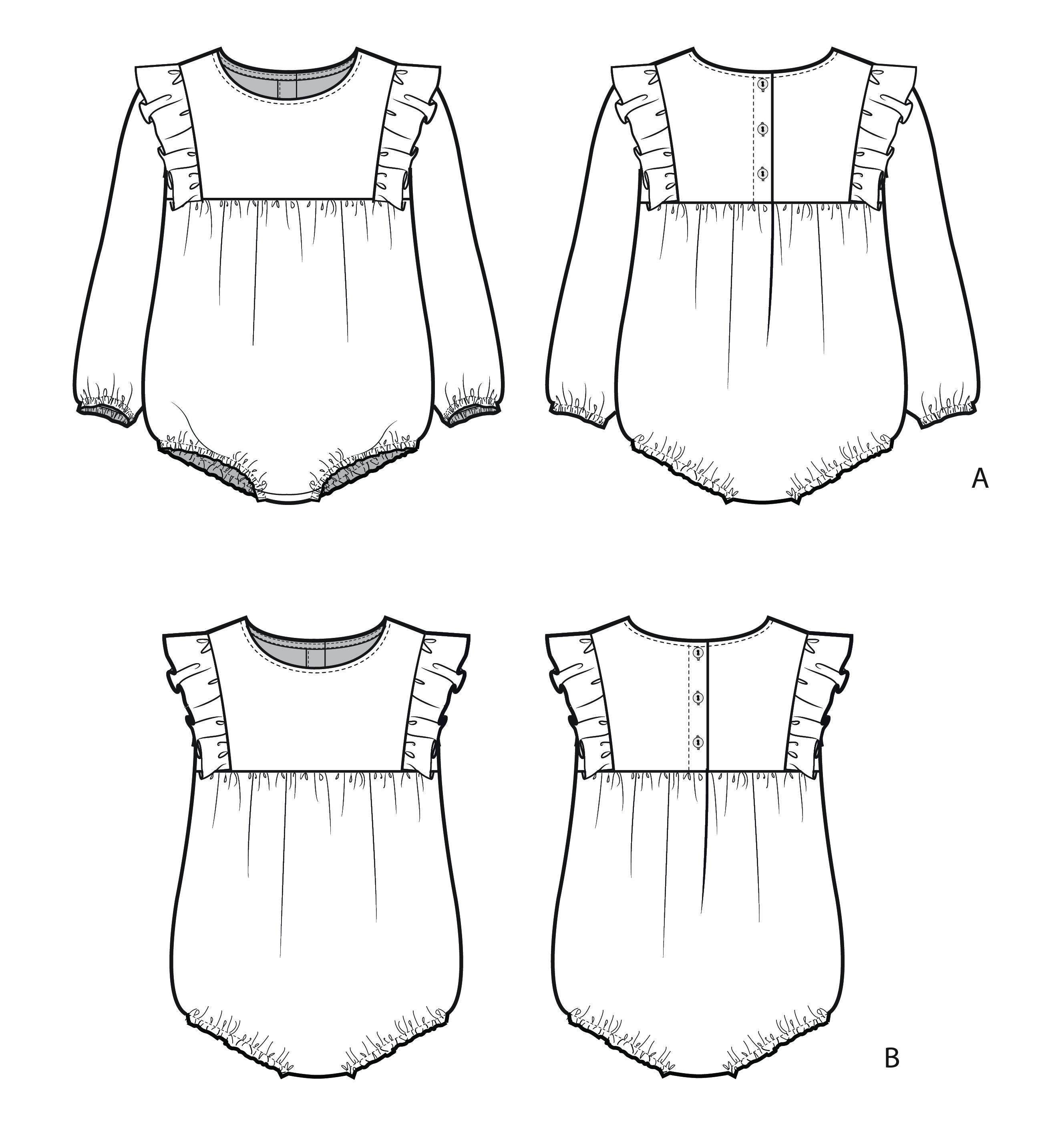 Ruffled Baby Romper Sewing Pattern: Long Sleeve & Sleeveless (PDF ...