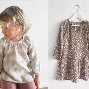 Ava Dress & Top PDF sewing pattern - sizes 3-6m - 8yr | baby, toddler and girl's blouse and dress, peasant style, long sleeves