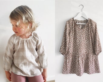 Ava Dress & Top PDF sewing pattern - sizes 3-6m - 8yr | baby, toddler and girl's blouse and dress, peasant style, long sleeves