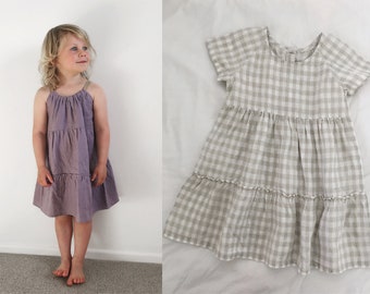 Lucy Kleid PDF Schnittmuster - Größen 6-9m - 8yr | kurzärmlig & ärmellos, gestuftes Kleid, Baby- und Kleinkindkleid