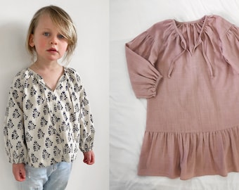 Abbie Dress & Blouse PDF sewing pattern - sizes 6-9m - 8yr | baby, toddler, girls boho style, picnic, casual or fall holiday dress