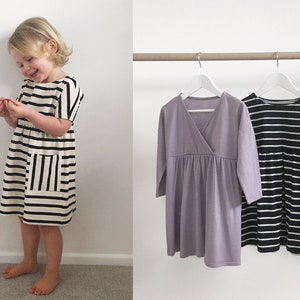 Orla Dress PDF Sewing Pattern - sizes 6-9m - 8yr | jersey dress, short & long sleeves, wrap front, boat neck, summer, winter