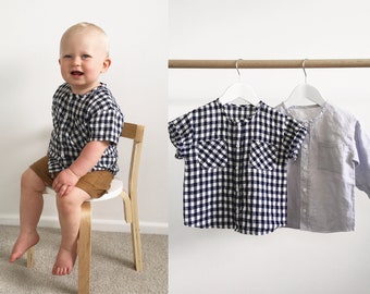 Sammy Shirt PDF Sewing Pattern - sizes 3-6m - 8yr | short & long sleeve, baby shirt, toddler shirt, unisex, gender neutral, kids pattern