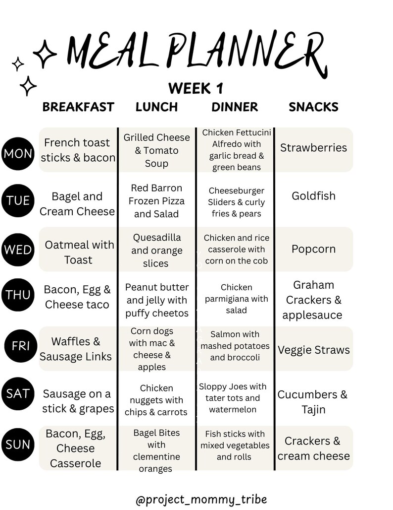 Four Weekly Menu 4-week Family Menu - Etsy