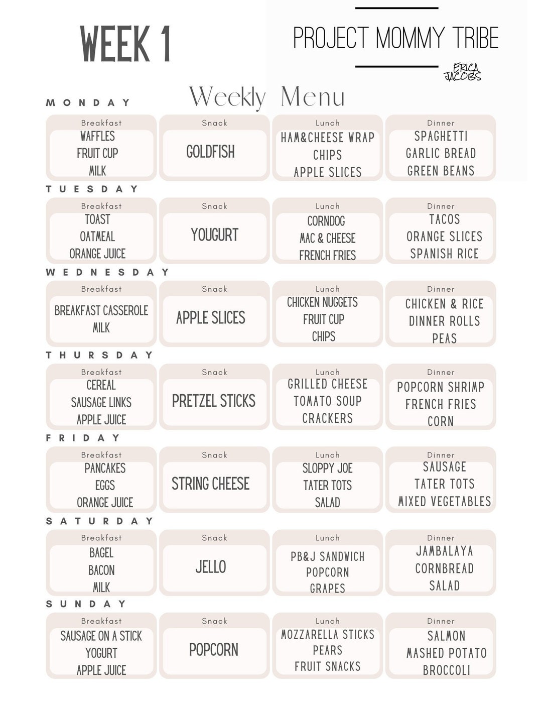 4 Week Menu Plan - Etsy