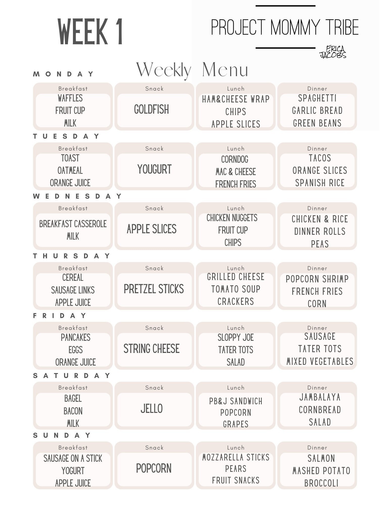 4 Week Menu Plan - Etsy