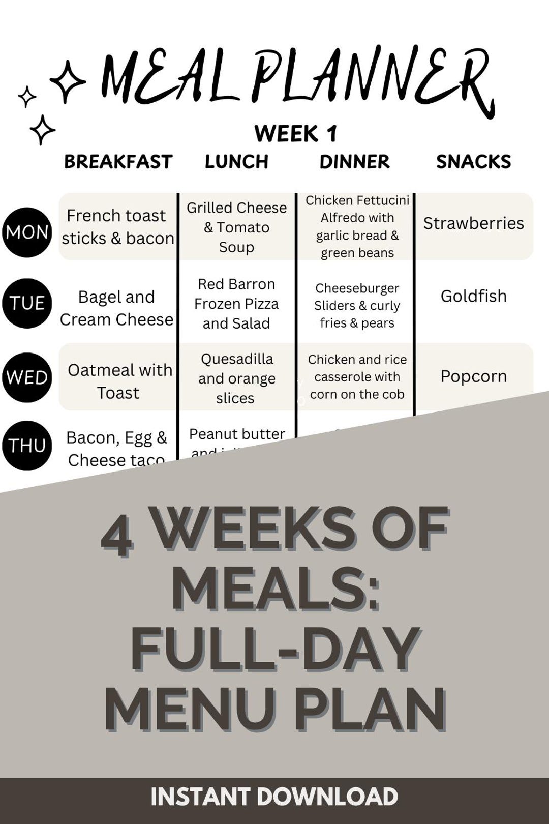 Four Weekly Menu 4-week Family Menu - Etsy