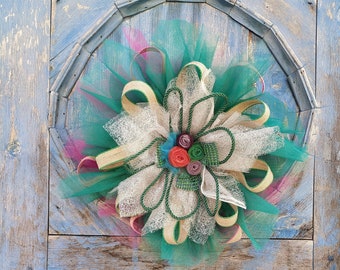 all season farmhouse style rag door wreath