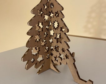 Sapins de Noël en carton. Sur pied. Des tailles différentes. Découpe de carton, décoration. Ensemble de bricolage. Cartes de vœux et support pour smartphone.