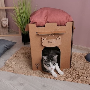 Casa moderna de cartón para gatos, cubo, casa de juegos para gatos, muebles para gatos, cueva para gatos, cama moderna para gatos, casa para gatos de interior