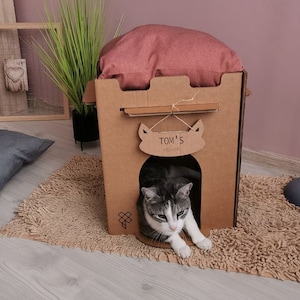 Cube maison en carton de style moderne pour chat, maisonnette pour chat, meubles pour chat, grotte pour chat, lit pour chat moderne, maison pour chat d'intérieur image 1