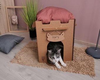 Cat's Cardboard estilo moderno House Cube, casa de juegos para gatos, muebles para gatos, cueva para gatos, cama moderna para gatos, casa para gatos interior