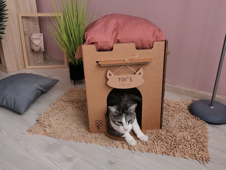 Cube maison en carton de style moderne pour chat, maisonnette pour chat, meubles pour chat, grotte pour chat, lit pour chat moderne, maison pour chat d'intérieur image 1
