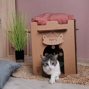 Cube maison en carton de style moderne pour chat, maisonnette pour chat, meubles pour chat, grotte pour chat, lit pour chat moderne, maison pour chat d'intérieur image 3