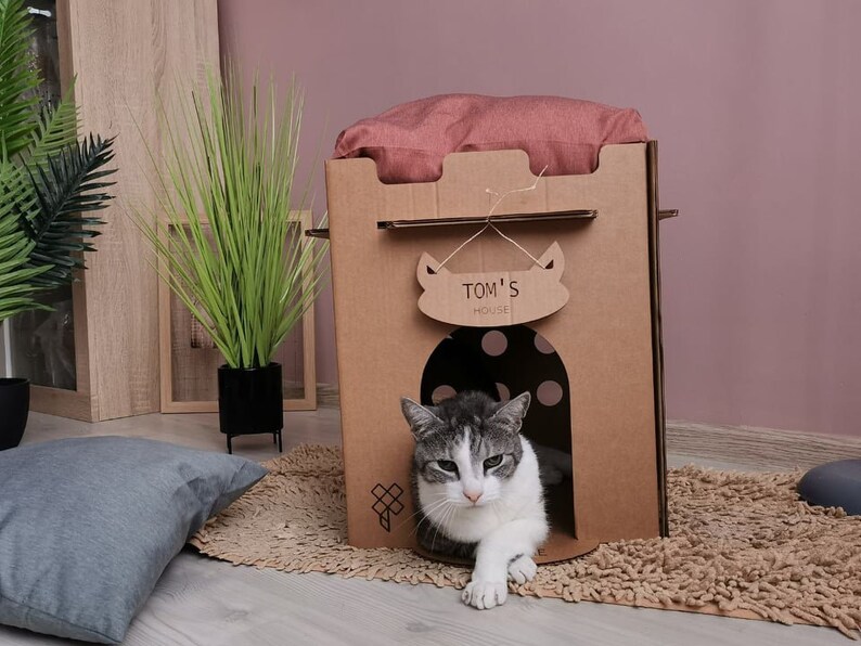Cube maison en carton de style moderne pour chat, maisonnette pour chat, meubles pour chat, grotte pour chat, lit pour chat moderne, maison pour chat d'intérieur image 3