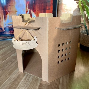 Cardboard Cat's House Hexagon. Modern style. For bigger cats. Personalized cat's house. Pet house. Cardboard furniture. image 1