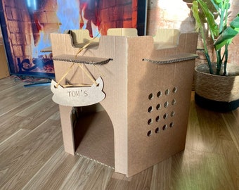 Hexágono de la Casa del Gato de Cartón. Estilo moderno. Para gatos más grandes. Casa para gatos personalizada. Casa para mascotas. Muebles de cartón.