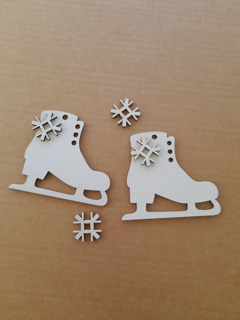 Christmas skates. Set of 4. Christmas tree and home decoration, laser cut cardboard, party decor, holiday decor, winter decor, party supply image 1