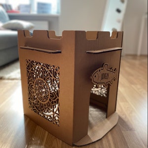 Casa de cartón para gatos Mandala, casa de juegos para gatos, casa de conejos, muebles para gatos, cama moderna para gatos, casa para gatos de interior. Personalización.