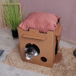 Cube maison en carton de style moderne pour chat, maisonnette pour chat, meubles pour chat, grotte pour chat, lit pour chat moderne, maison pour chat d'intérieur image 2