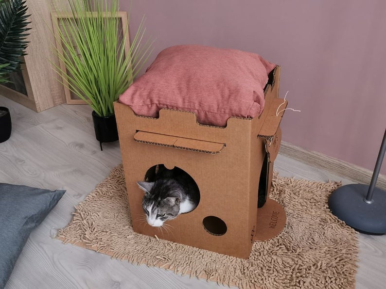 Cube maison en carton de style moderne pour chat, maisonnette pour chat, meubles pour chat, grotte pour chat, lit pour chat moderne, maison pour chat d'intérieur image 2
