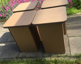 Cardboard stools. Set of 4. Temporary, camps furniture. Camping stools. Picnic stools. Easy to use. Eco friendly, durable, mobile, foldable.
