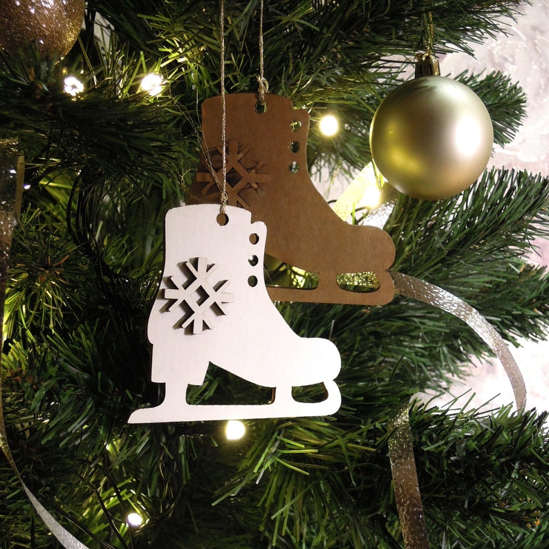 Christmas skates. Set of 4. Christmas tree and home decoration, laser cut cardboard, party decor, holiday decor, winter decor, party supply image 2