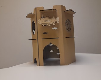 Cardboard Cat’s House - 2-story pet play Fortress, cat bed, cat playhouse, cat furniture, modern cat bed, cat house indoor. Personalization.