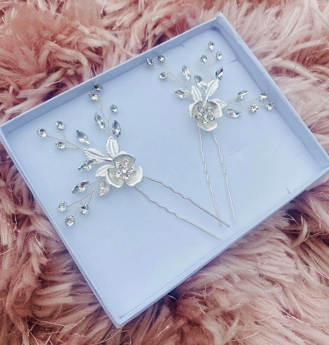 Silver Wedding Hair Pins UK Bridal Hair Accessories Clips Rhinestone
