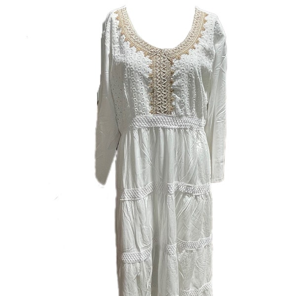 Women's Fashion White Spring Dresses Plus Size Summer Long Dress Casual Tier Midi Maxi Cotton Embroidered Elastic Bohemian One Size Fits All