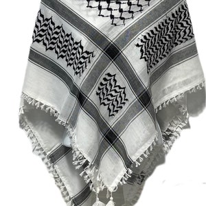 Écharpe keffieh : pied-de-poule arabe hatta musulman turban palestinien Arafat Kafiya Shemagh 100 % coton foulard avec pompons unisexe image 1