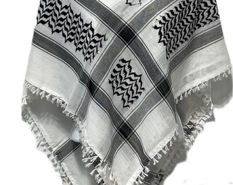 Bufanda Keffiyeh: Houndstooth árabe Hatta musulmán turbante palestino Arafat Kafiya Shemagh - 100 % algodón cabeza y cuello envoltura con borlas - Unisex